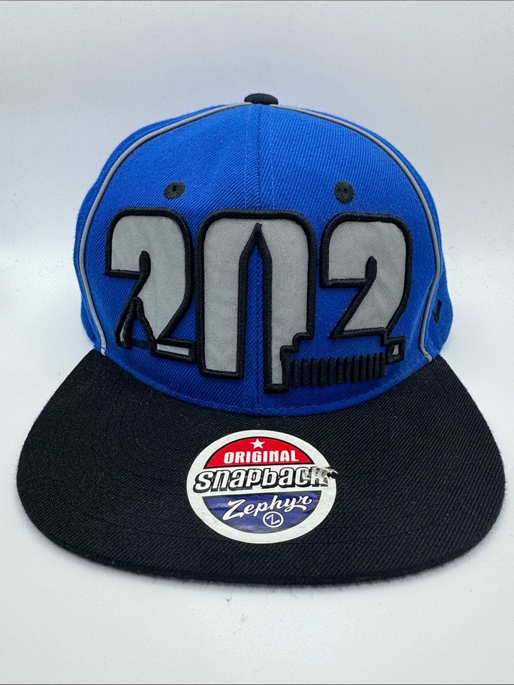 Zephyr Blue & Black '202' Raised Patch Snapback